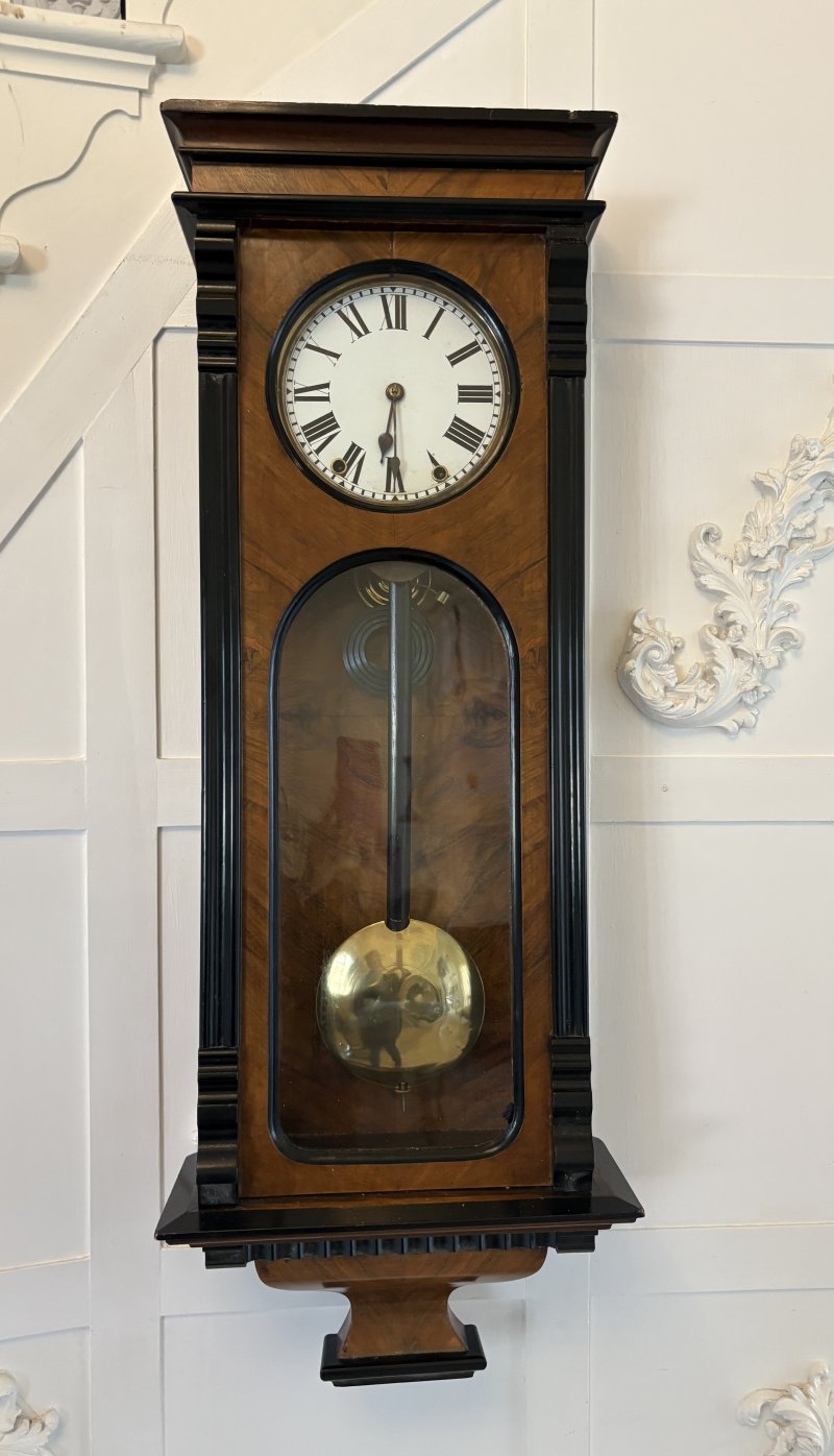 Antique Victorian Quality Figured Walnut 8 Day Wall Clock
